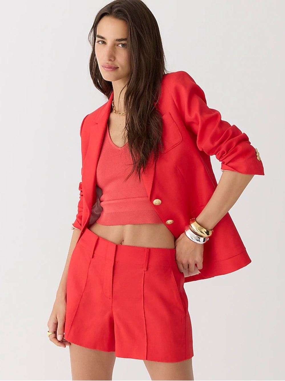 J.Crew Helena Stretch Linen Red Tailored Blazer
